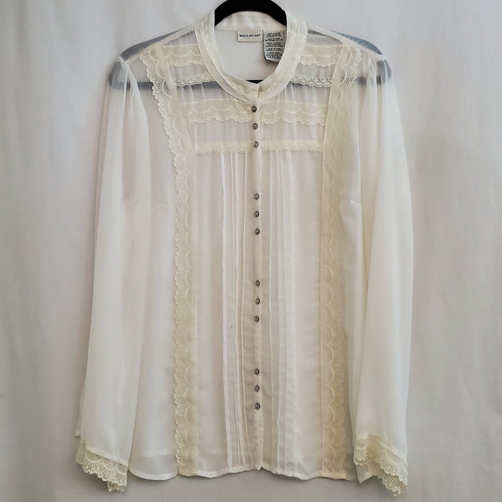 Sheer White Long Sleeve Pleated Front Blouse